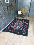 Handwoven Black Floral Romanian Wool Rug, 207x144 cm, view 4
