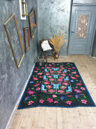 Handwoven Black Floral Romanian Wool Rug, 207x144 cm, view 5