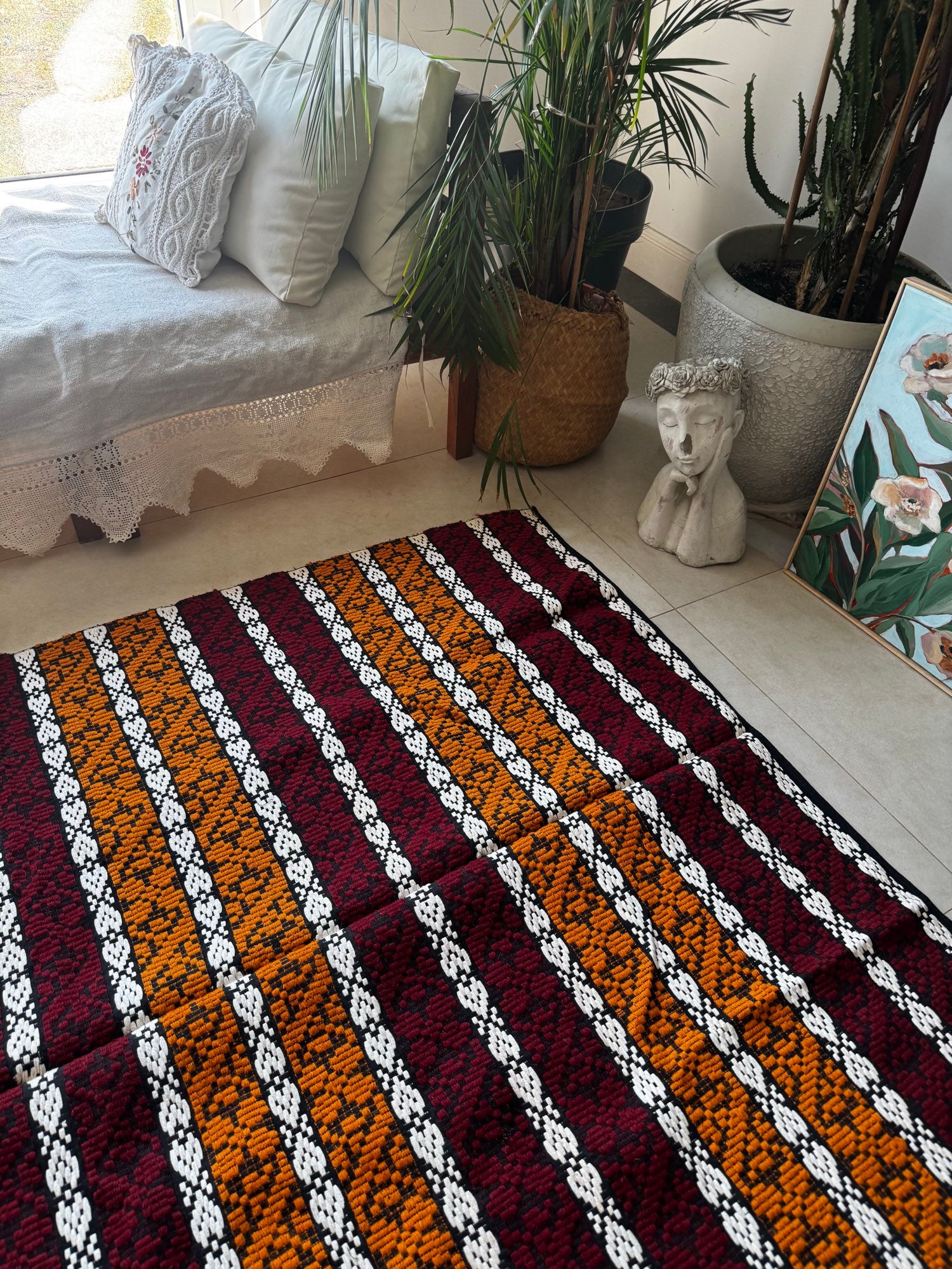 Handwoven Striped Romanian Wool Rug, 195x130 cm, view 14