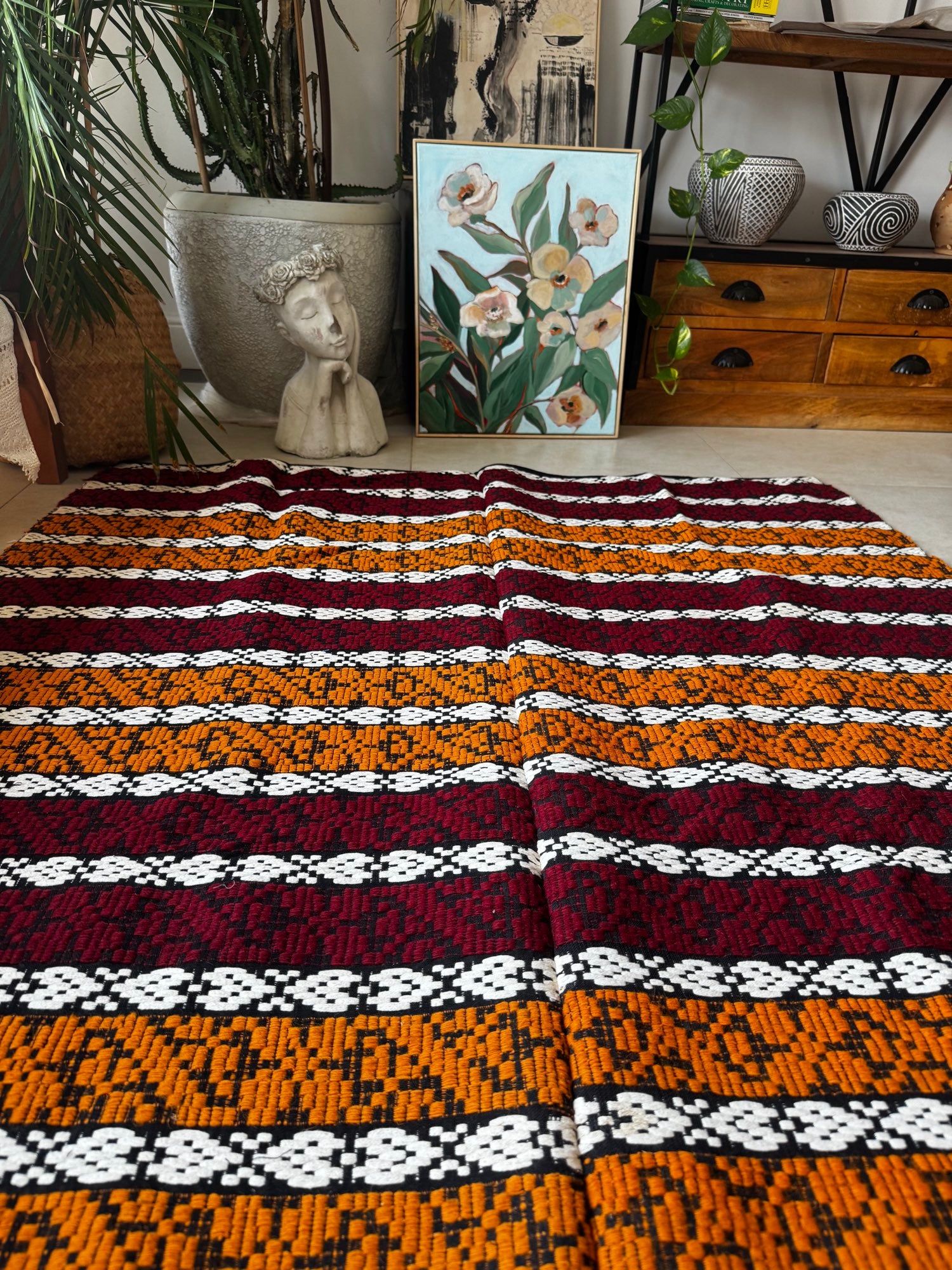 Handwoven Striped Romanian Wool Rug, 195x130 cm, view 3
