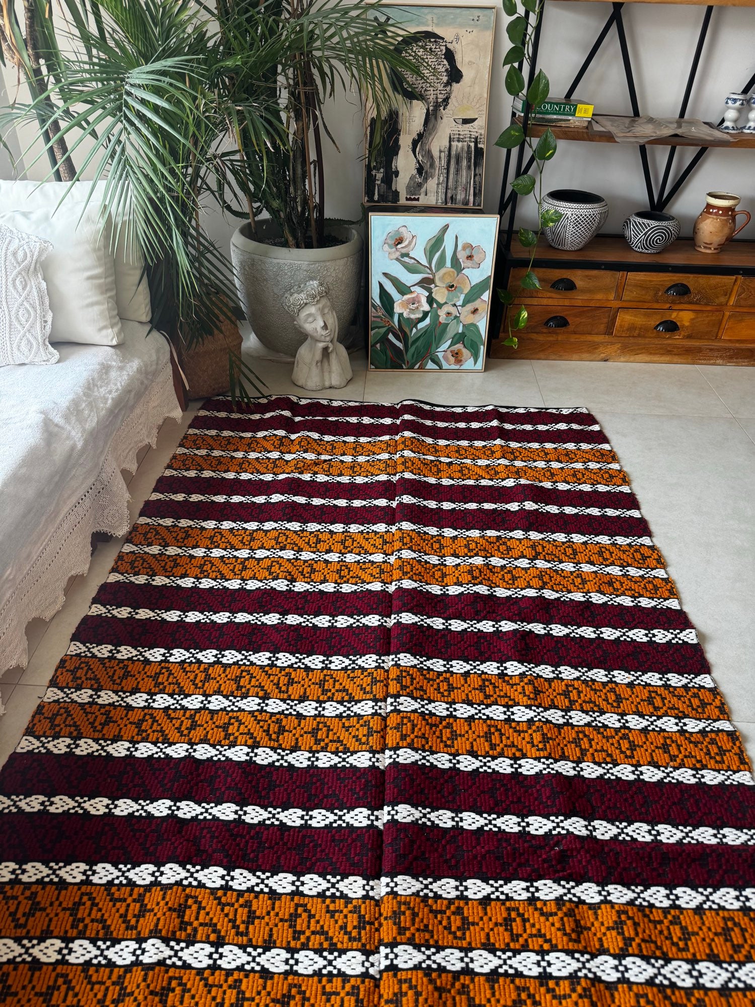 Handwoven Striped Romanian Wool Rug, 195x130 cm, view 5