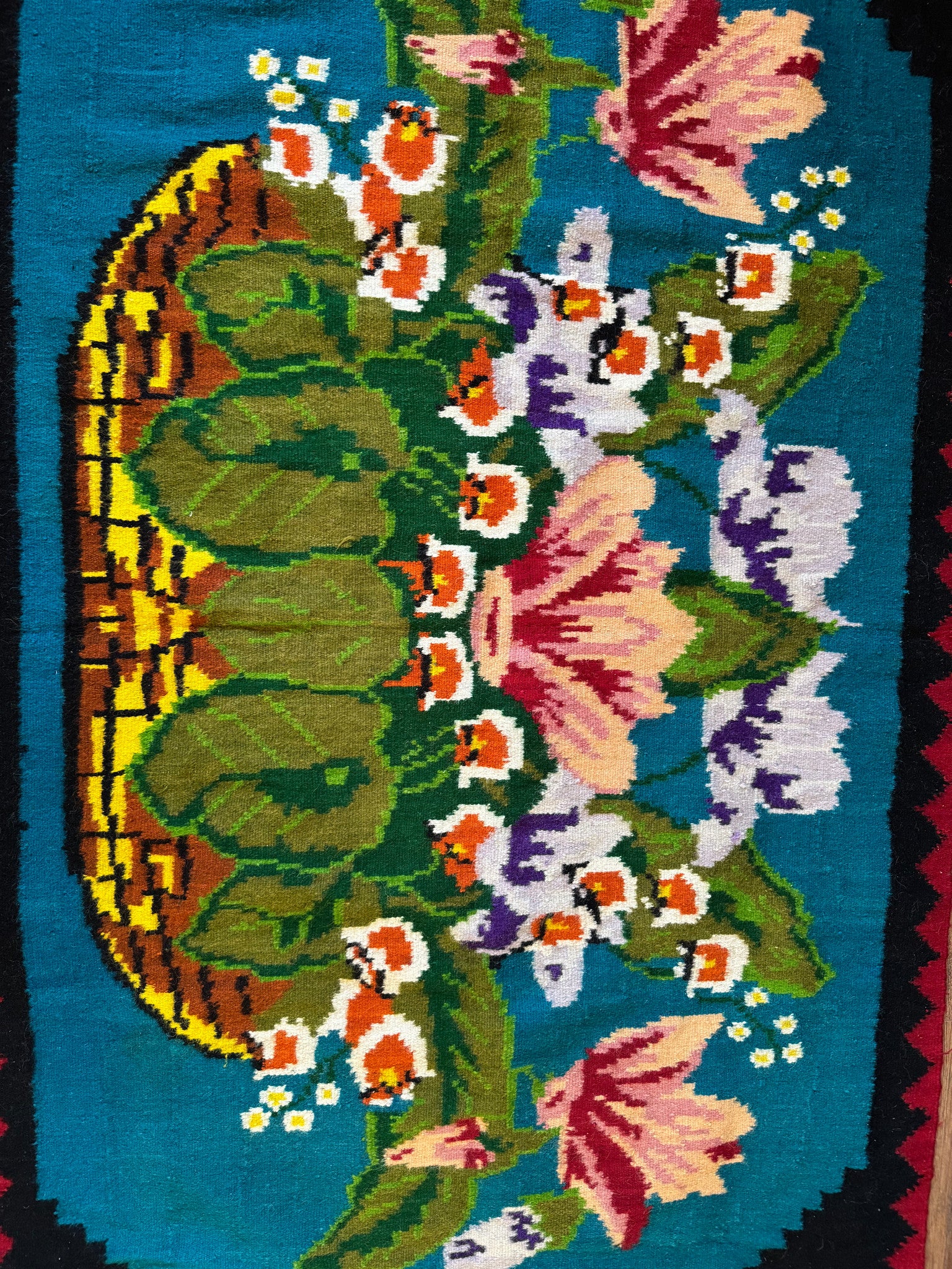 Handwoven Blue Floral Romanian Wool Runner Rug, 285x106 cm, view 10
