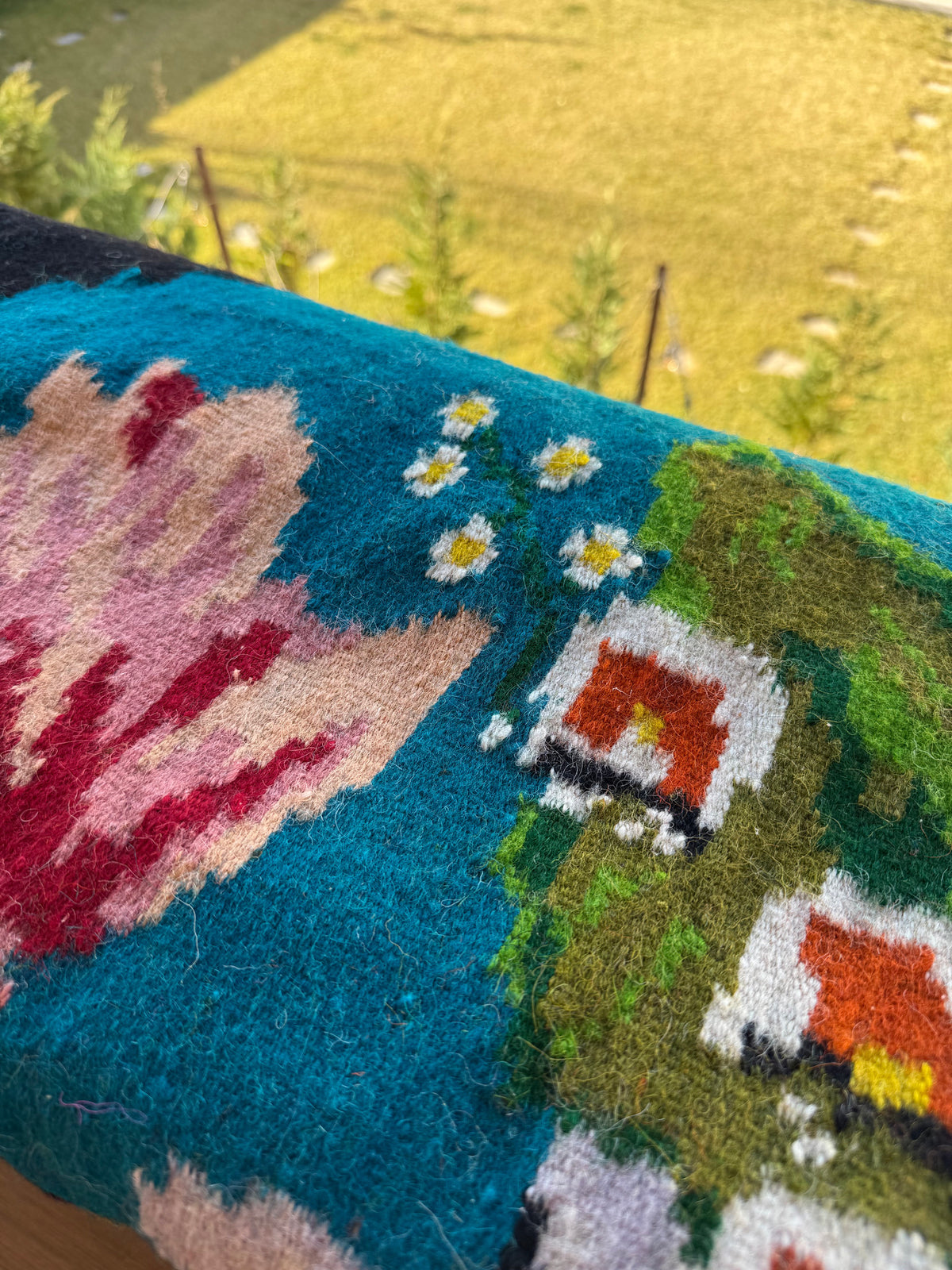 Handwoven Blue Floral Romanian Wool Runner Rug, 285x106 cm, view 2