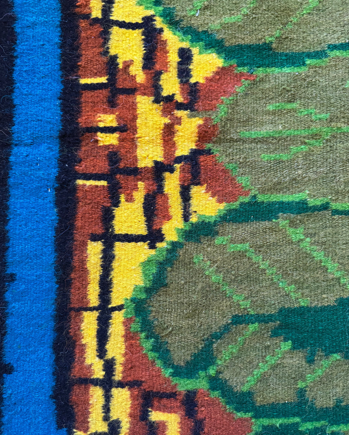 Handwoven Blue Floral Romanian Wool Runner Rug, 285x106 cm, view 5