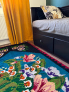Handwoven Blue Floral Romanian Wool Runner Rug, 285x106 cm, view 6