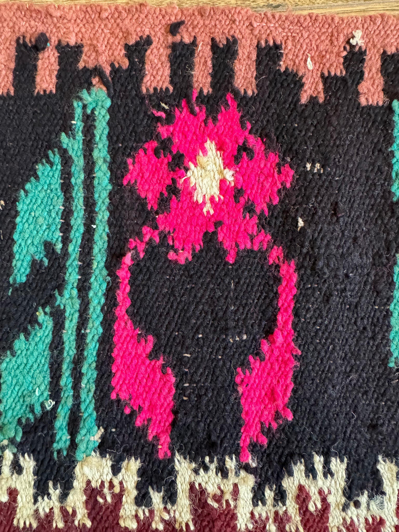 Handwoven Black Floral Romanian Wool Runner Rug, 336x33 cm, view 10