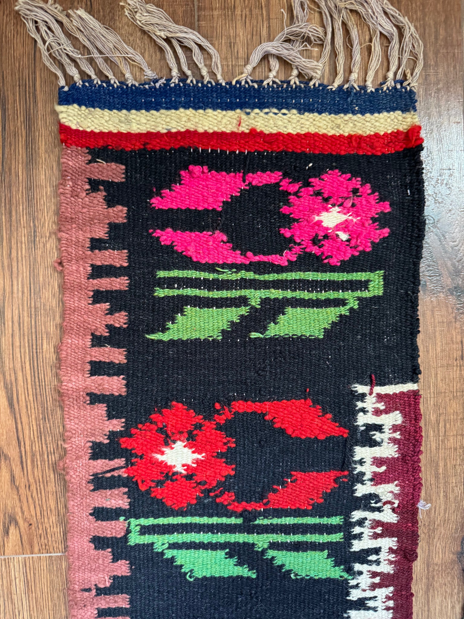 Handwoven Black Floral Romanian Wool Runner Rug, 336x33 cm, view 12