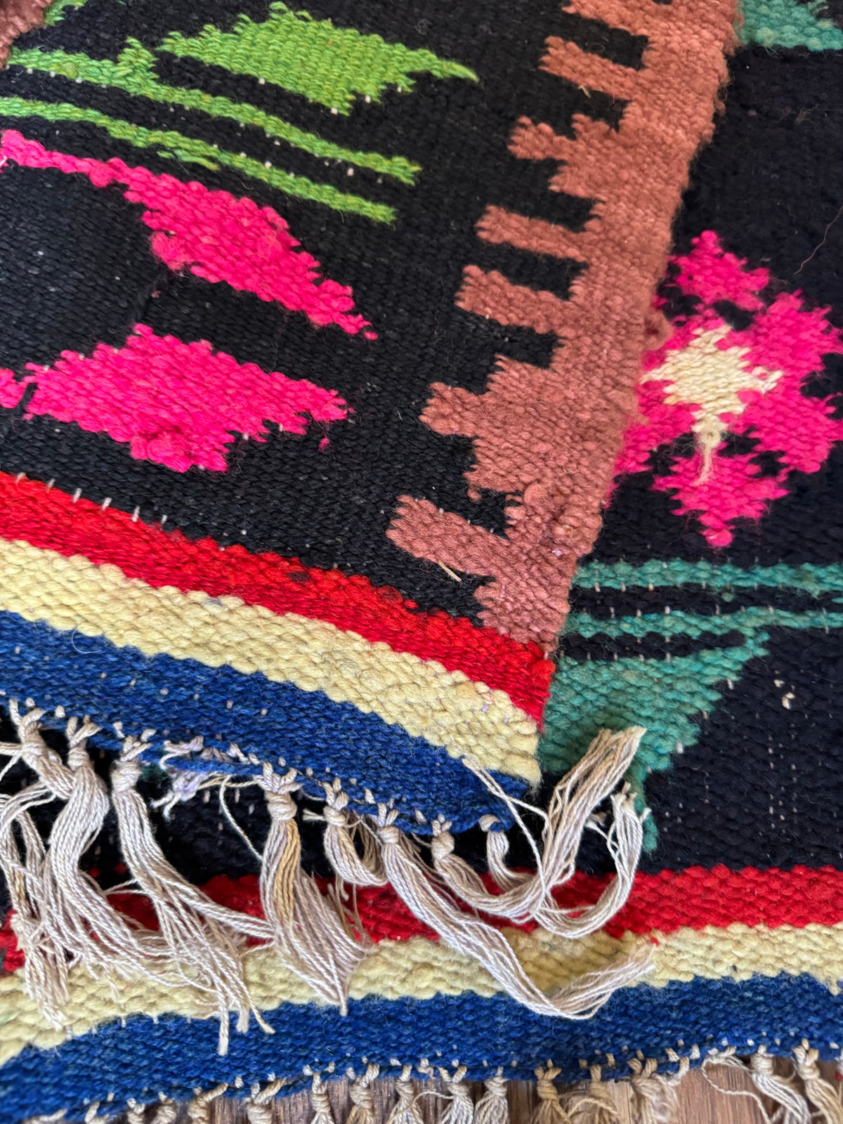 Handwoven Black Floral Romanian Wool Runner Rug, 336x33 cm, view 13