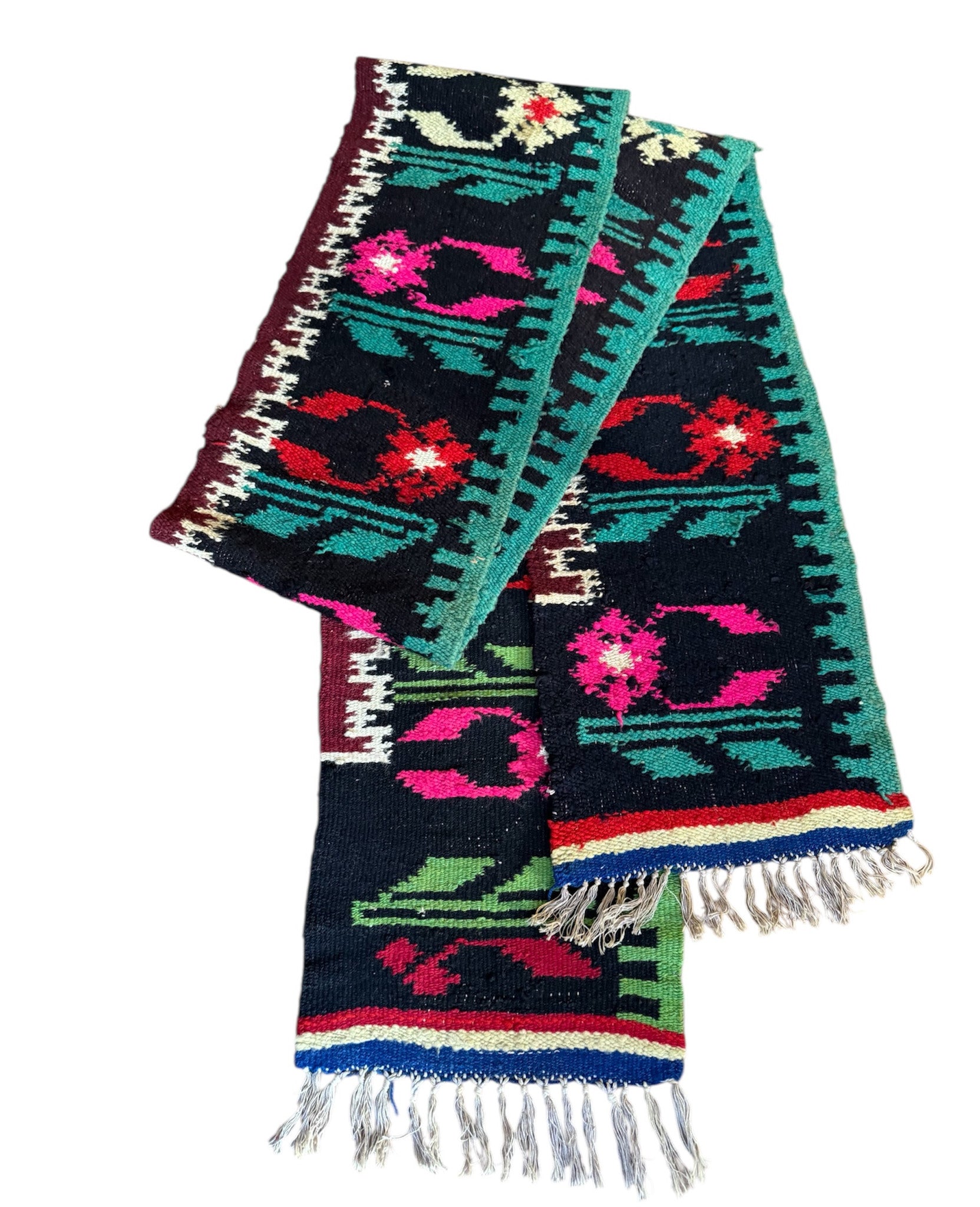 Handwoven Black Floral Romanian Wool Runner Rug, 336x33 cm, view 2