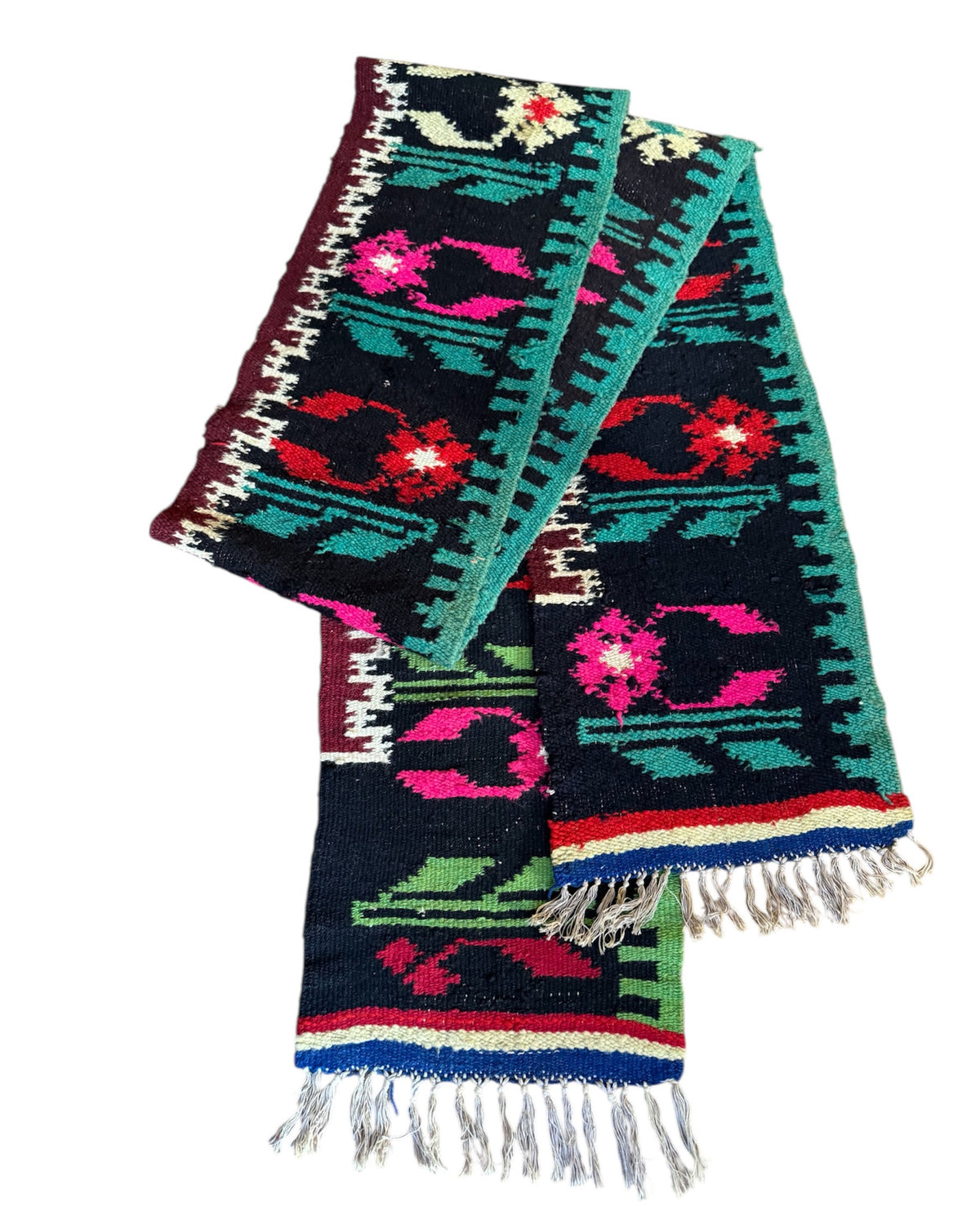 Handwoven Black Floral Romanian Wool Runner Rug, 336x33 cm, view 2