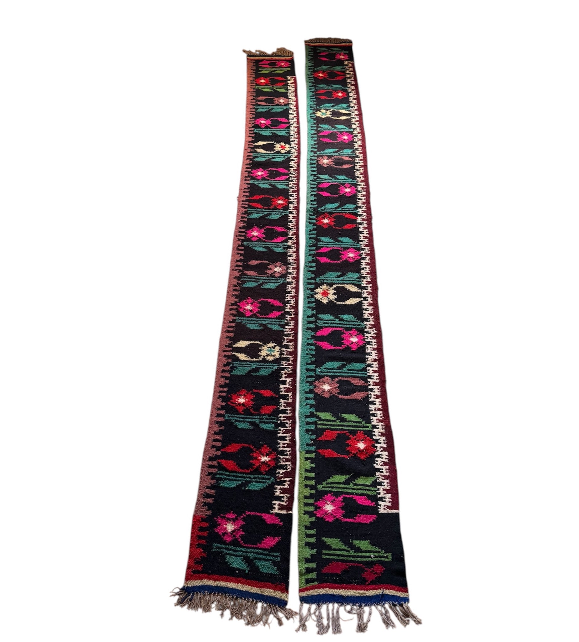Handwoven Black Floral Romanian Wool Runner Rug, 336x33 cm, view 3