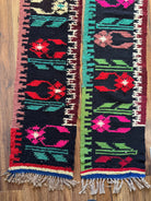 Handwoven Black Floral Romanian Wool Runner Rug, 336x33 cm, view 5