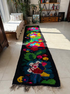 Handwoven Black Floral Romanian Wool Runner Rug, 340x77 cm, view 12