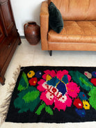 Handwoven Black Floral Romanian Wool Runner Rug, 340x77 cm, view 13