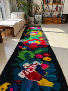 Handwoven Black Floral Romanian Wool Runner Rug, 340x77 cm, view 3