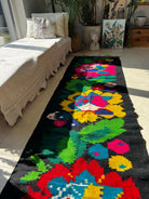Handwoven Black Floral Romanian Wool Runner Rug, 340x77 cm, view 7