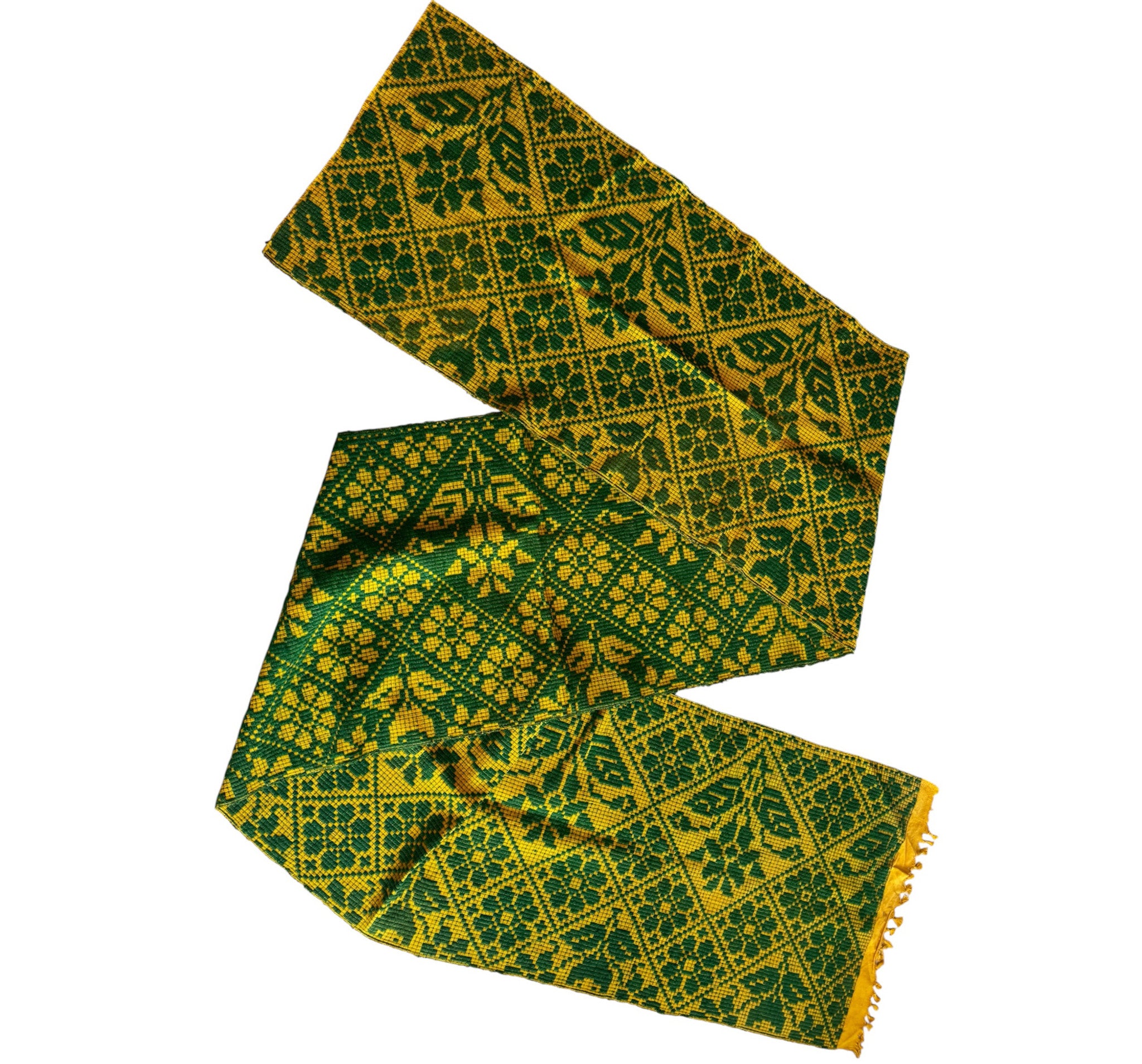 Handwoven Green Floral Romanian Wool Runner Rug, 450x65 cm