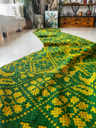 Handwoven Green Floral Romanian Wool Runner Rug, 450x65 cm, view 2