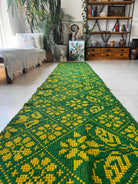 Handwoven Green Floral Romanian Wool Runner Rug, 450x65 cm, view 4