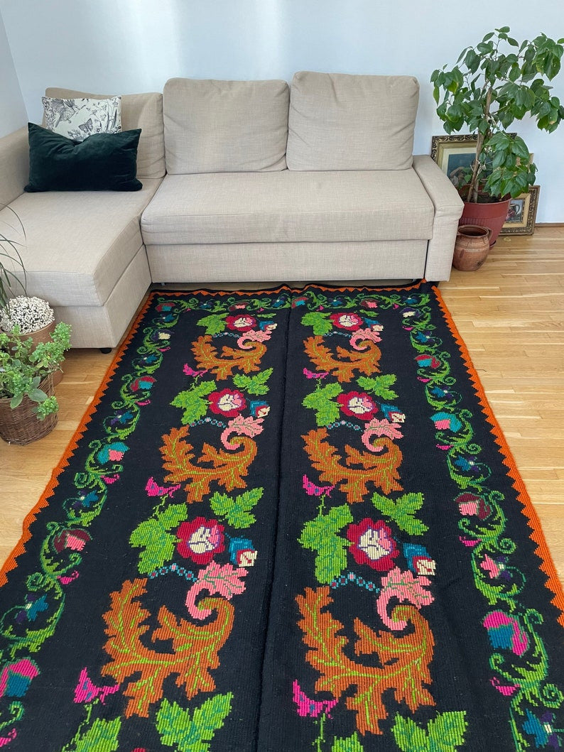 Vintage Brown Floral Romanian Wool Rug, 263x146 cm, view 2