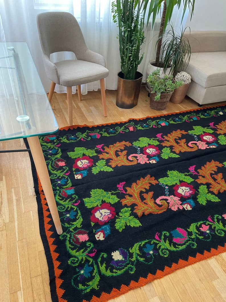 Vintage Brown Floral Romanian Wool Rug, 263x146 cm, view 3