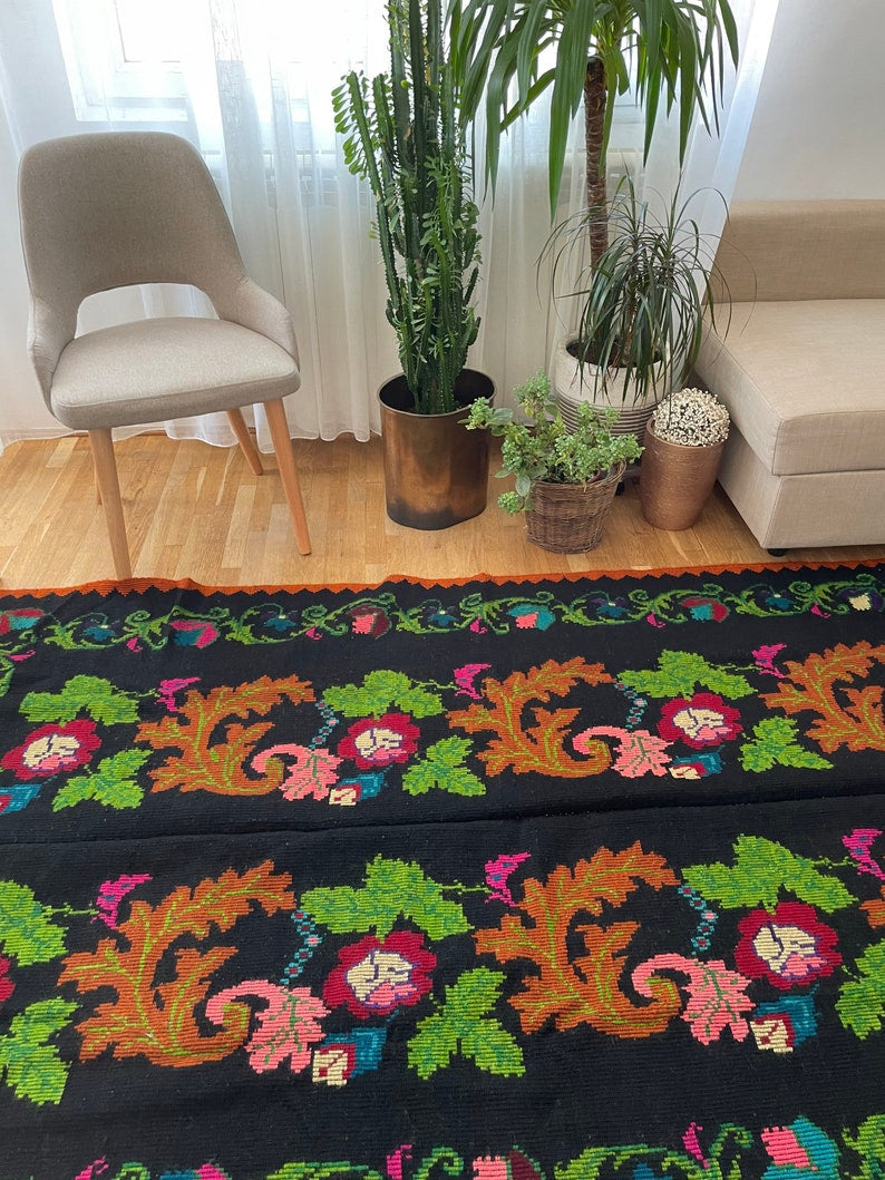 Vintage Brown Floral Romanian Wool Rug, 263x146 cm, view 4
