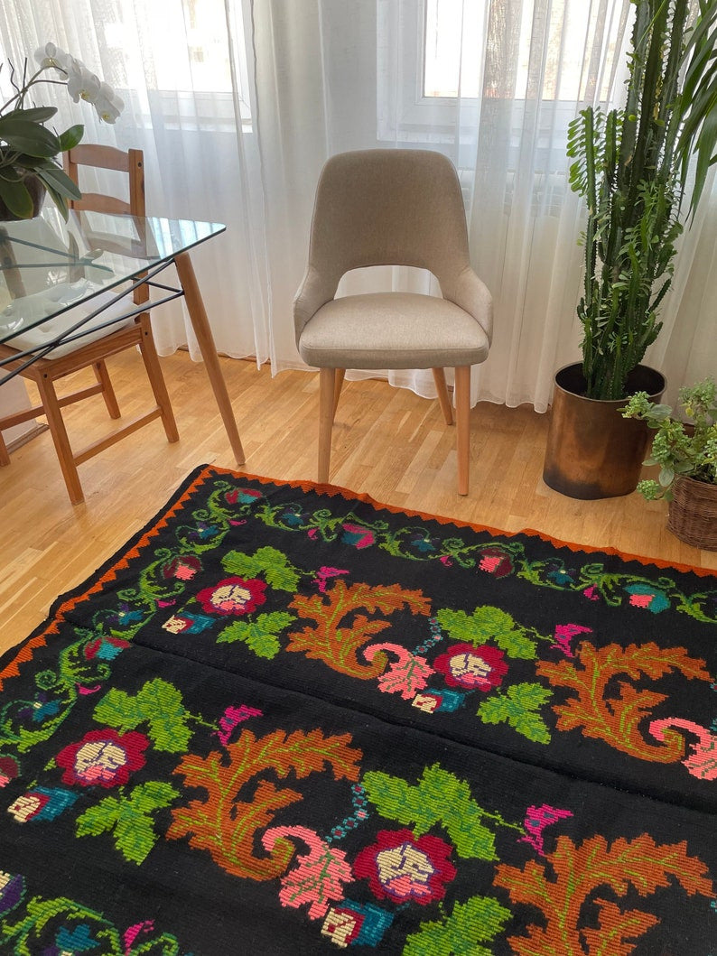 Vintage Brown Floral Romanian Wool Rug, 263x146 cm, view 5