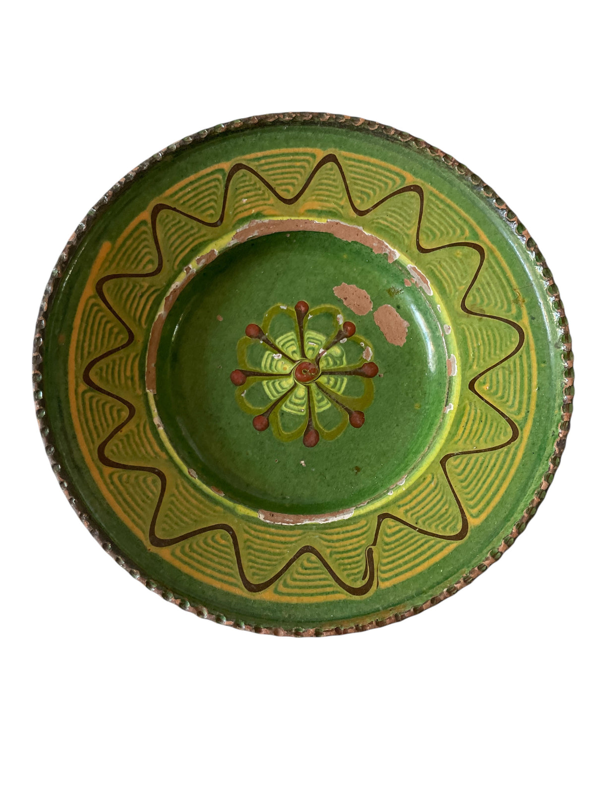 Green Horezu Painted Clay Plate, 17.5 cm