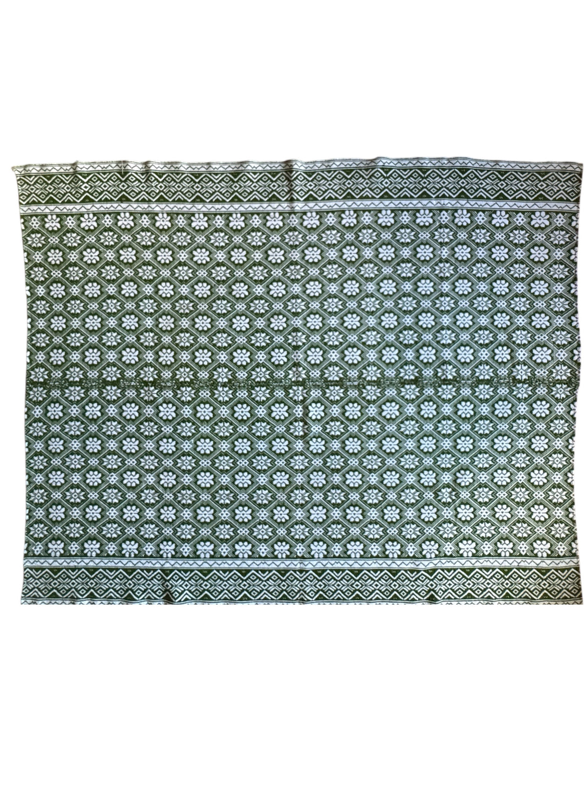 Vintage Green Geometric Romanian Wool Rug, 177x140 cm