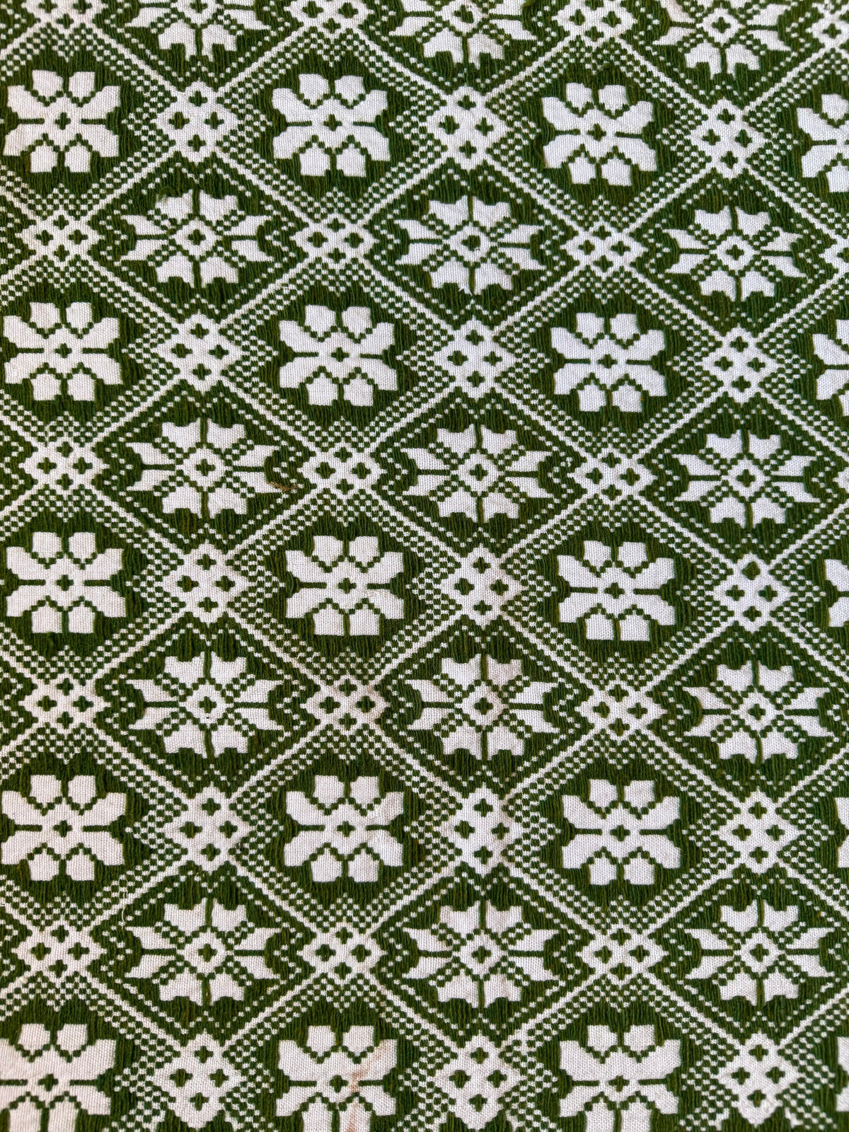 Vintage Green Geometric Romanian Wool Rug, 177x140 cm, view 12