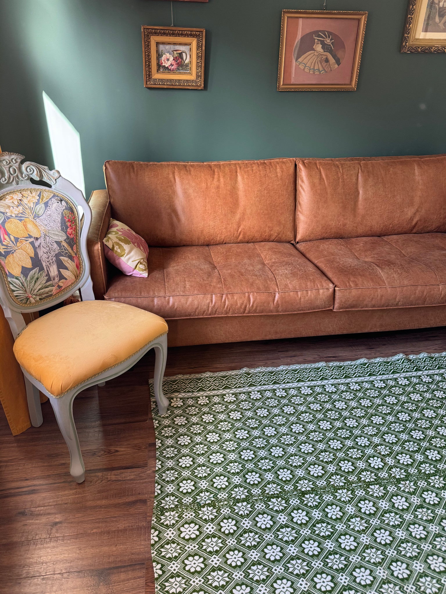 Vintage Green Geometric Romanian Wool Rug, 177x140 cm, view 14