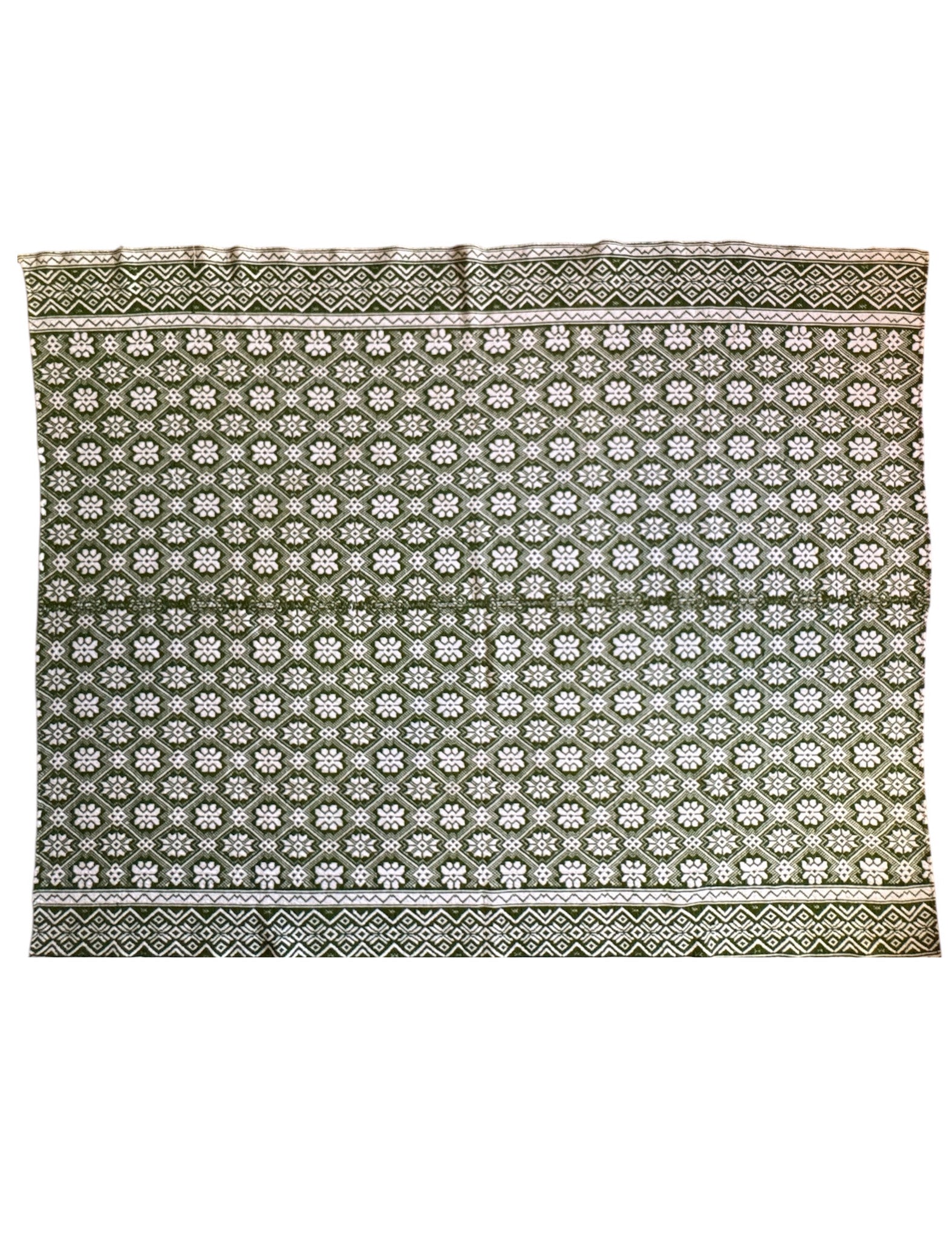 Vintage Green Geometric Romanian Wool Rug, 177x140 cm, view 2