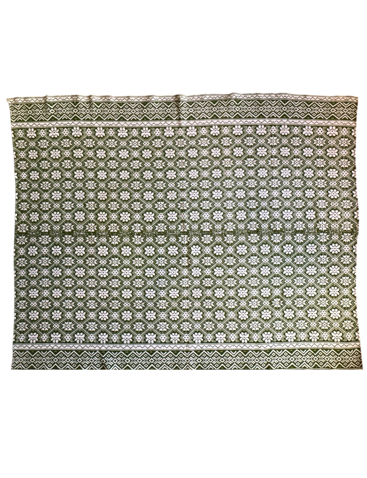Vintage Green Geometric Romanian Wool Rug, 177x140 cm, view 2