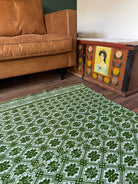 Vintage Green Geometric Romanian Wool Rug, 177x140 cm, view 3