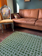 Vintage Green Geometric Romanian Wool Rug, 177x140 cm, view 4