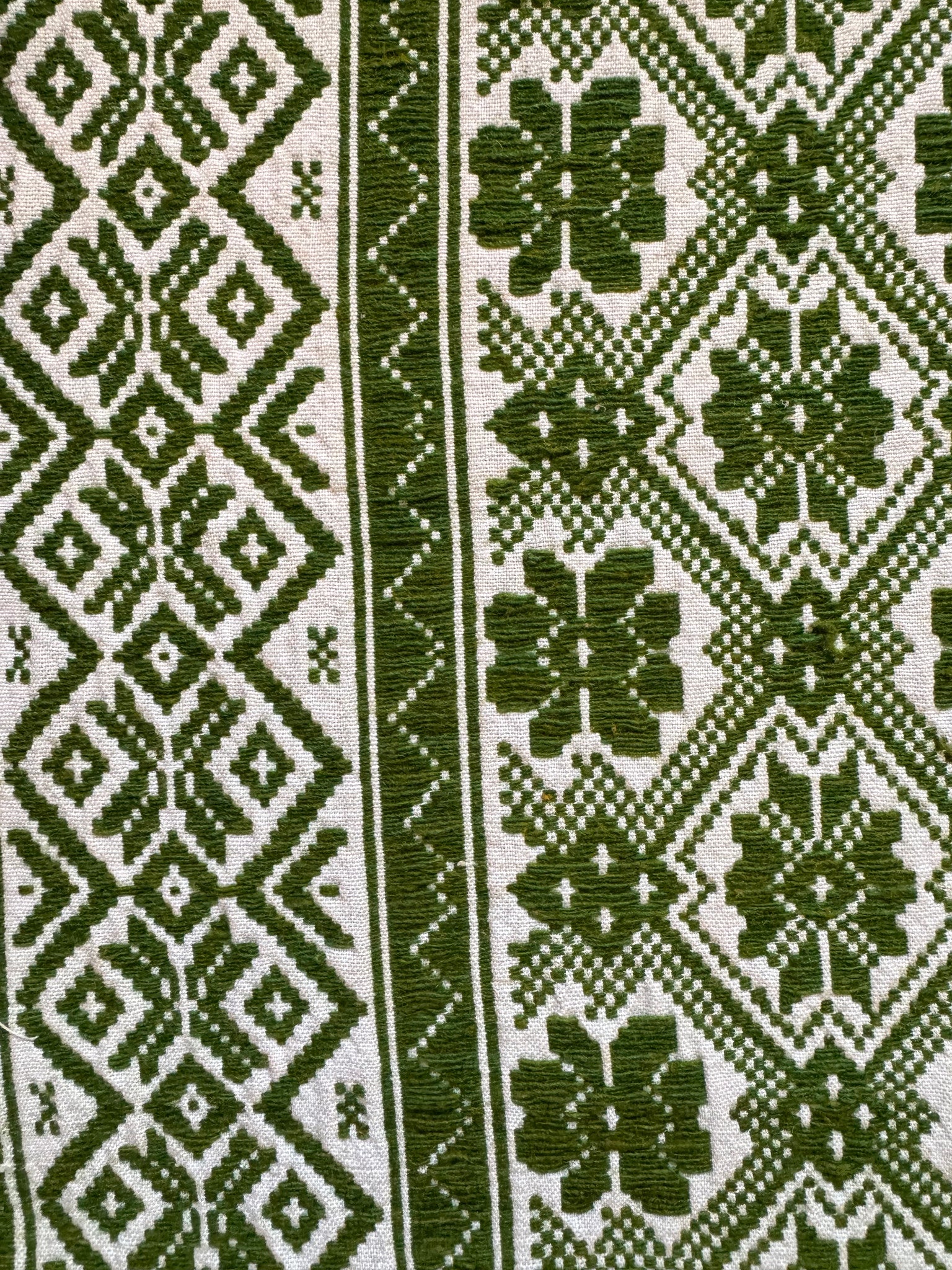 Vintage Green Geometric Romanian Wool Rug, 177x140 cm, view 7
