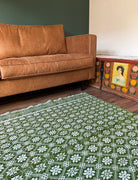 Vintage Green Geometric Romanian Wool Rug, 177x140 cm, view 8