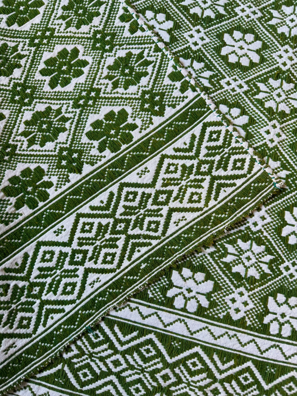 Vintage Green Geometric Romanian Wool Rug, 177x140 cm, view 9