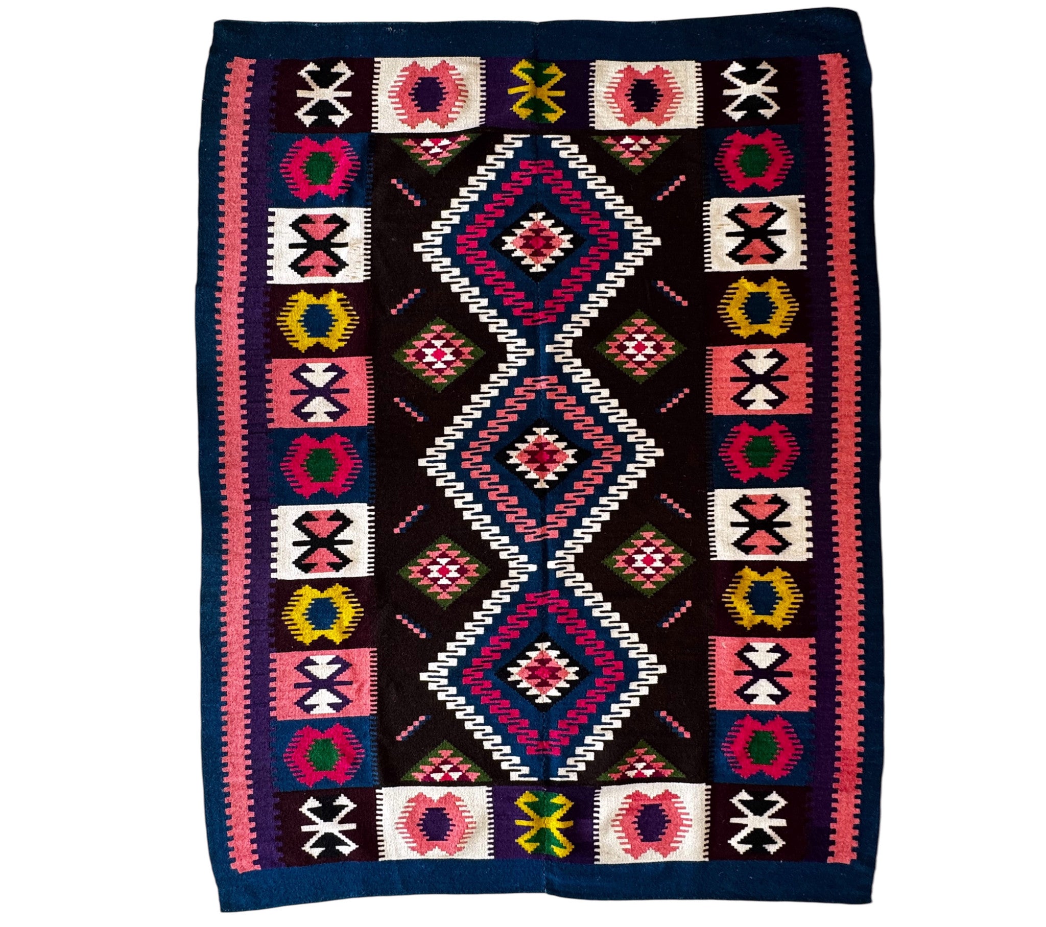 Vintage Reversible Banat Folk Wool Kilim, 210x150 cm