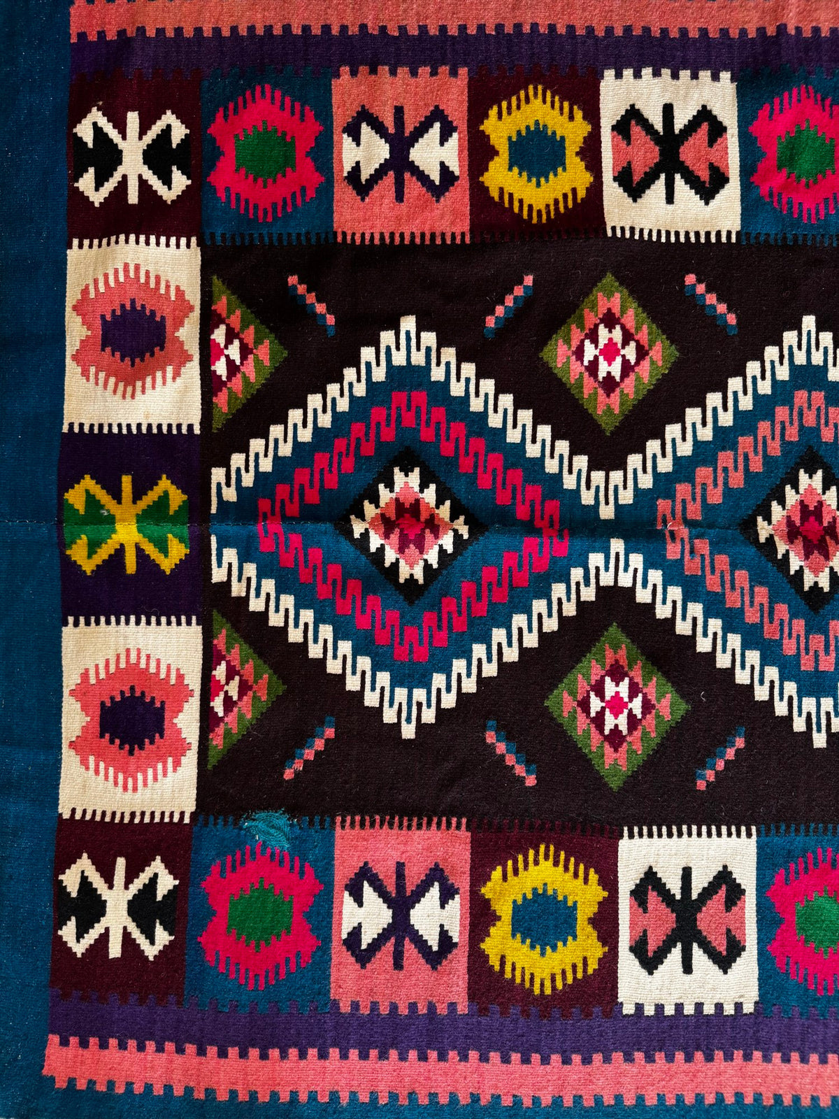 Vintage Blue Geometric Banat Wool Kilim Rug, 210x150 cm, view 10