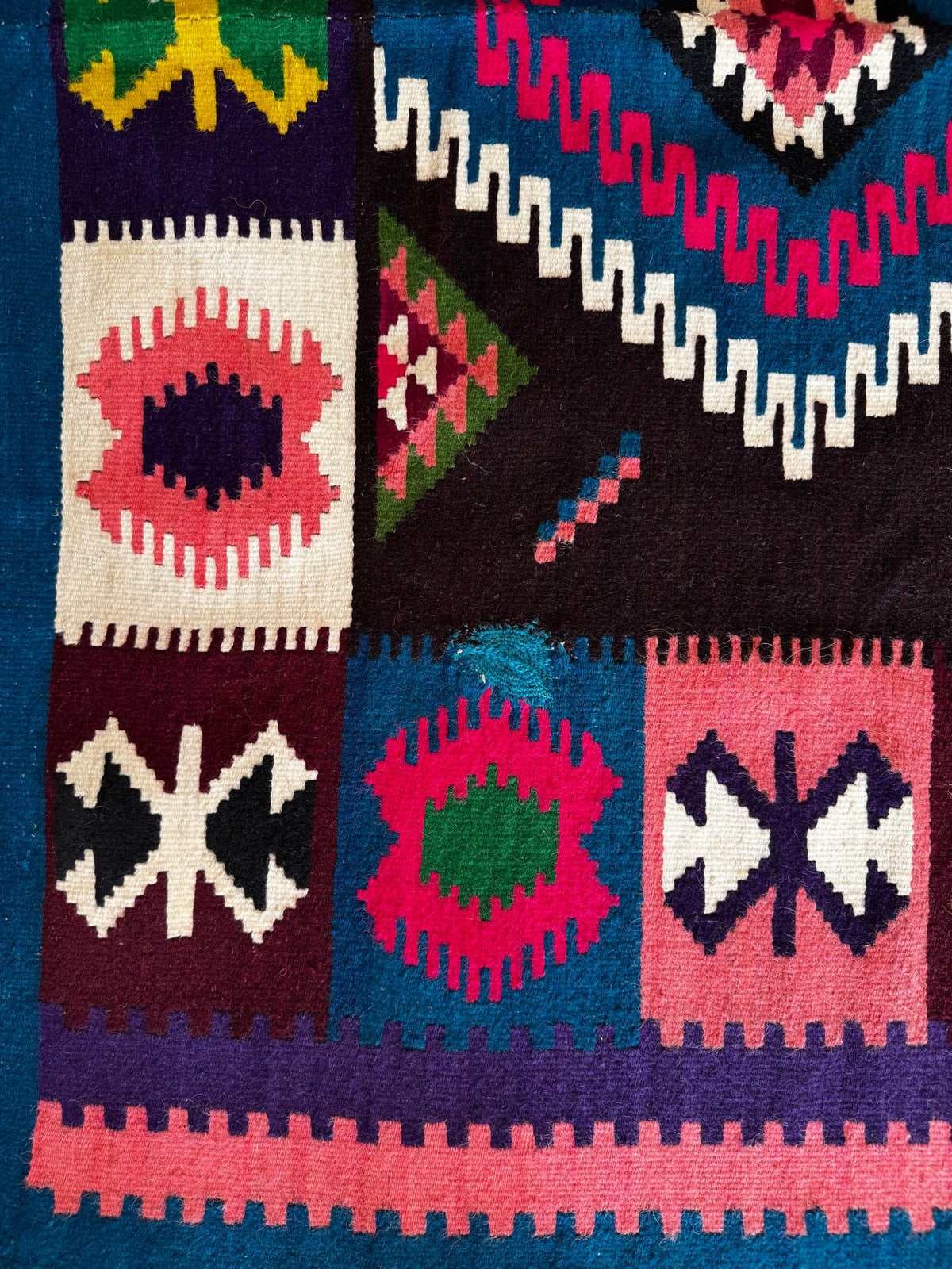 Vintage Blue Geometric Banat Wool Kilim Rug, 210x150 cm, view 11