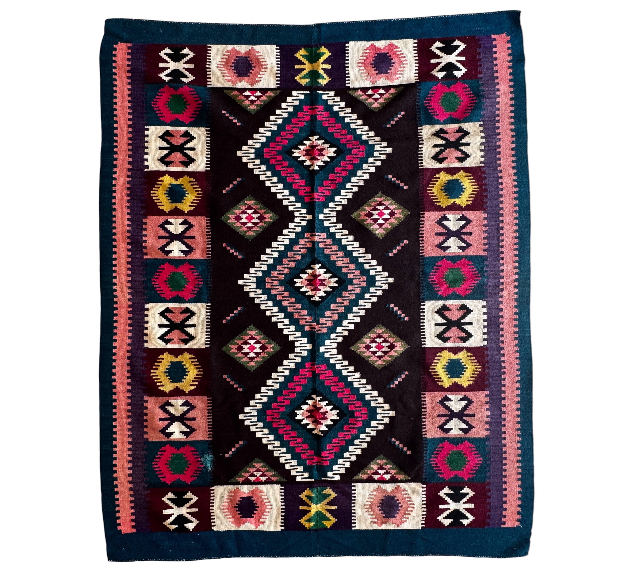 Vintage Blue Geometric Banat Wool Kilim Rug, 210x150 cm, view 2