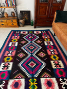 Vintage Blue Geometric Banat Wool Kilim Rug, 210x150 cm, view 3