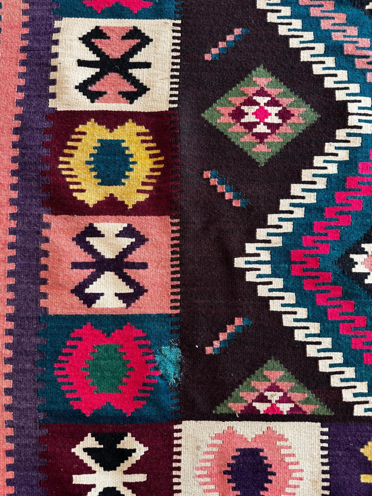 Vintage Blue Geometric Banat Wool Kilim Rug, 210x150 cm, view 4