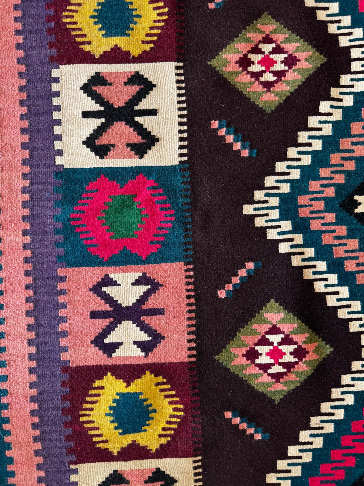 Vintage Blue Geometric Banat Wool Kilim Rug, 210x150 cm, view 5