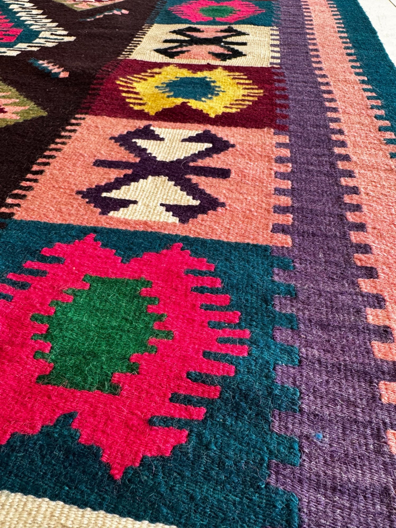 Vintage Blue Geometric Banat Wool Kilim Rug, 210x150 cm, view 6