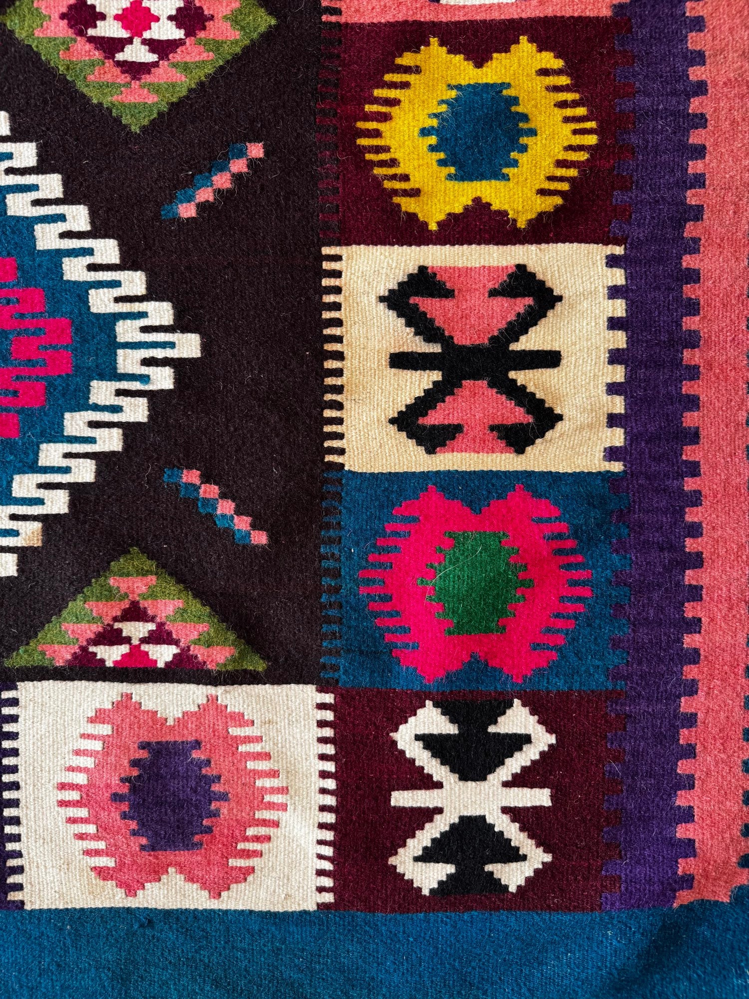 Vintage Blue Geometric Banat Wool Kilim Rug, 210x150 cm, view 7