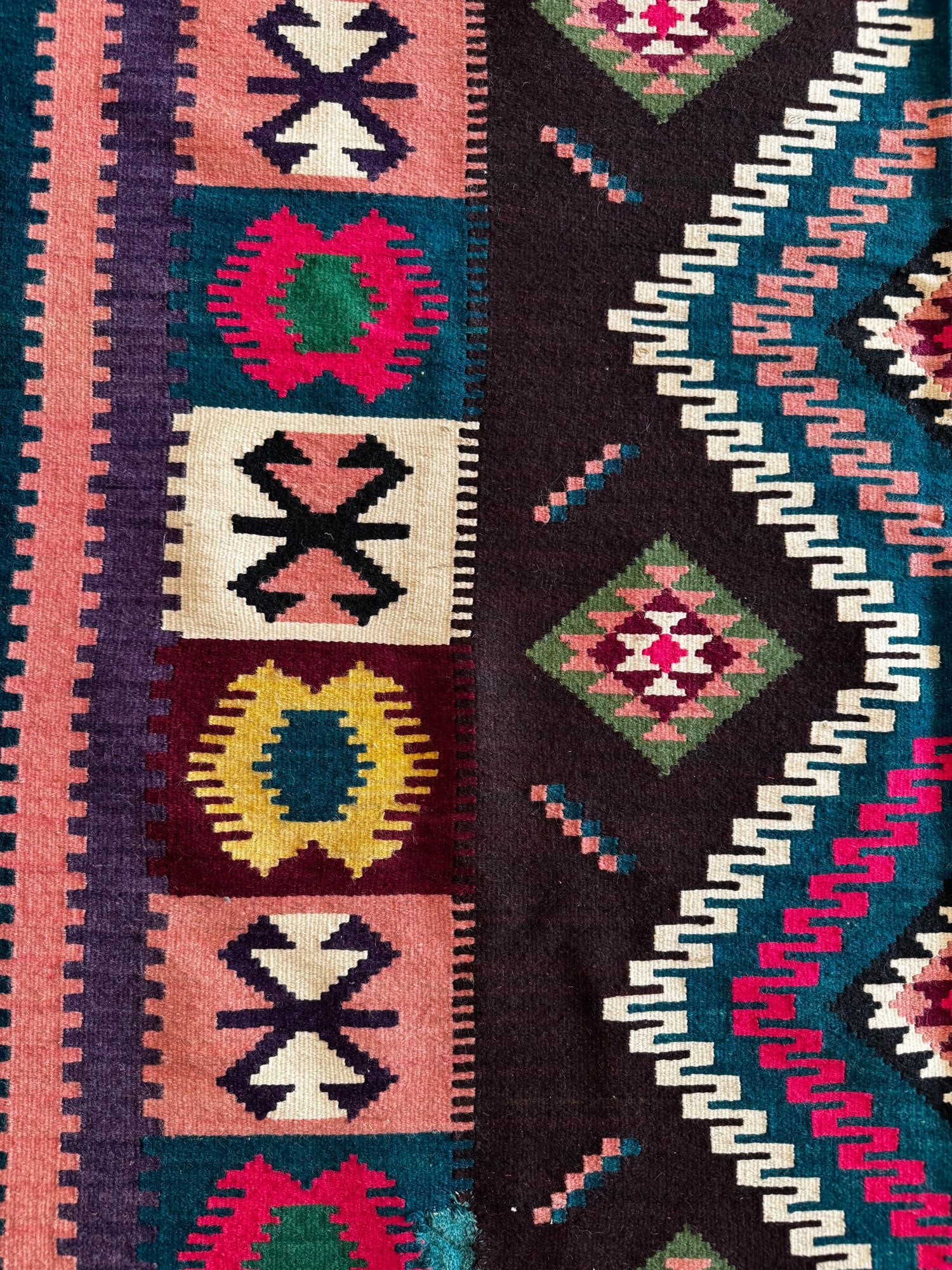 Vintage Blue Geometric Banat Wool Kilim Rug, 210x150 cm, view 8