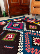 Vintage Blue Geometric Banat Wool Kilim Rug, 210x150 cm, view 9