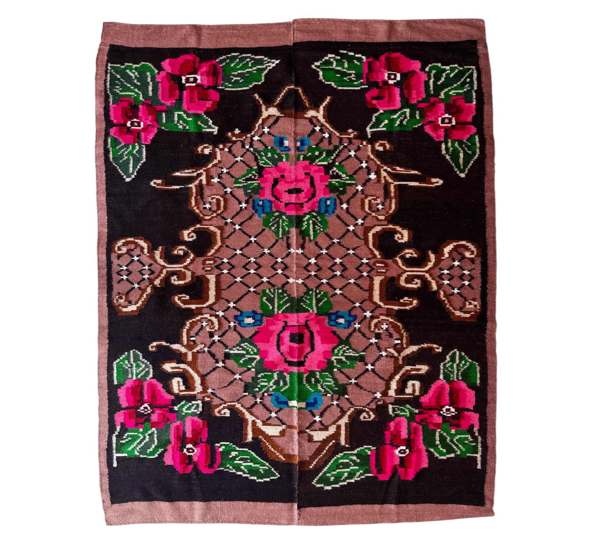 Vintage Floral Banat Wool Rug, 190x150 cm